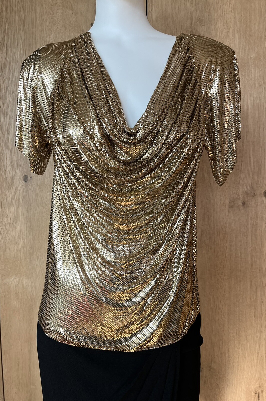 Vintage 1970s Metal Mesh Ferrara Gold Chainmail Dress Lindissima San Juan Small