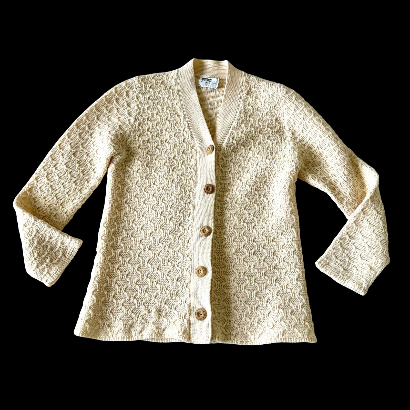 Vintage 60’s Montgomery Ward Ivory Textured Knit V-Neck Cardigan Sweater Medium