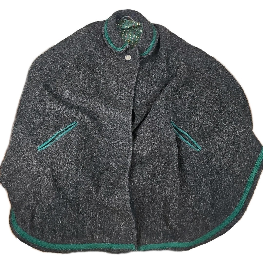 Vintage Spezial Loden Wool Cape Trachten Austrian Cape Gray Green