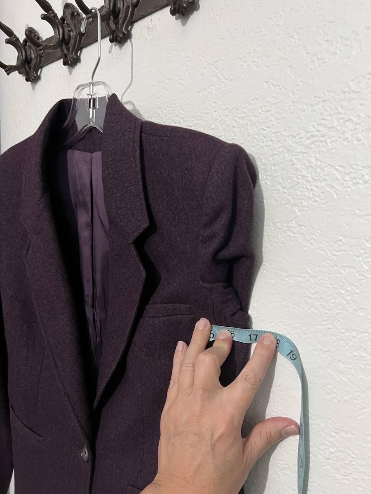 Vtg Sm Wool Skirt Suit Plum Purple Blazer Midi Skirt 2 Piece Set