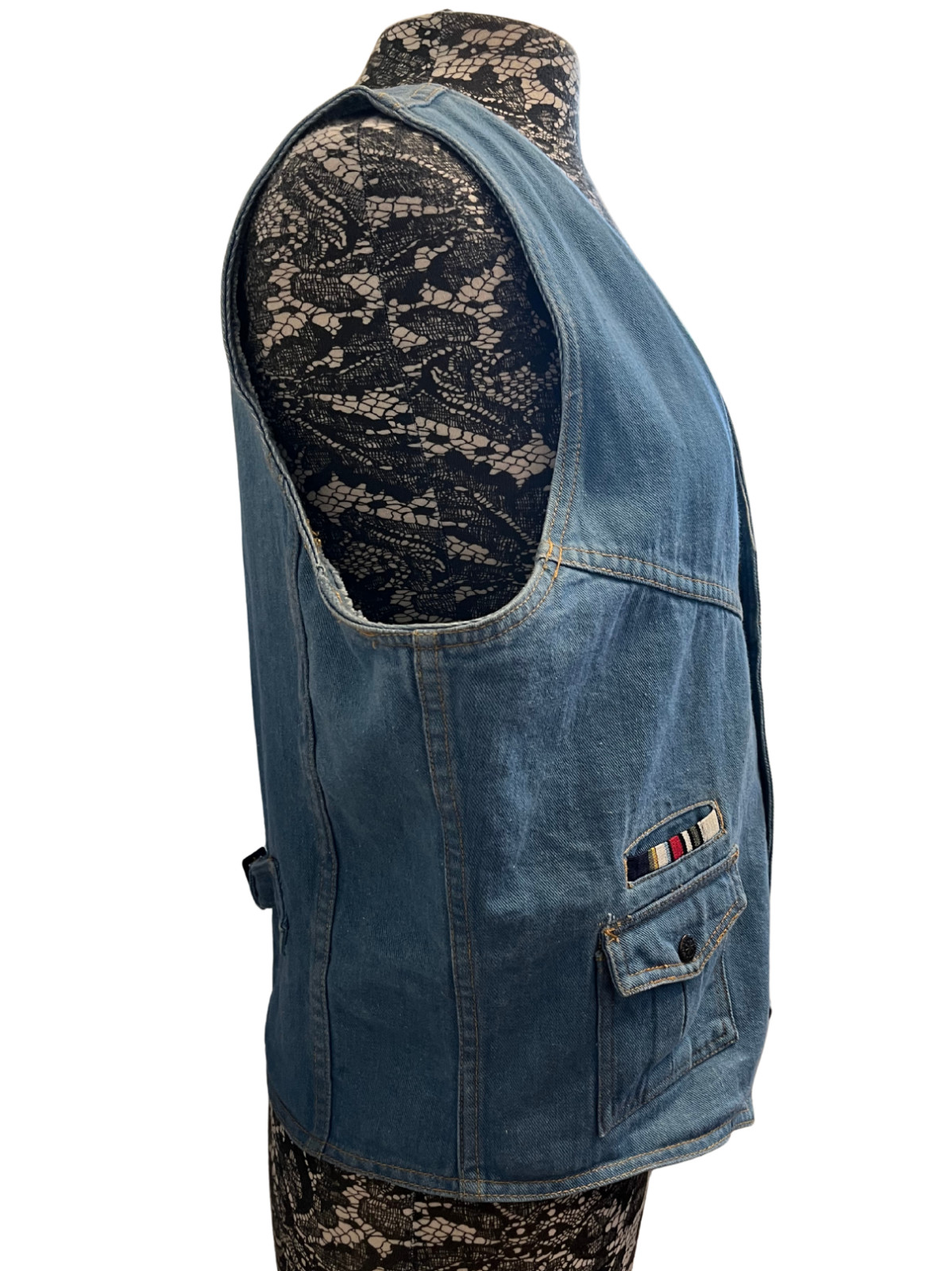 Vintage 1970s Brittania Denim Vest L Cotton Button-Front Retro Streetwear Hippy