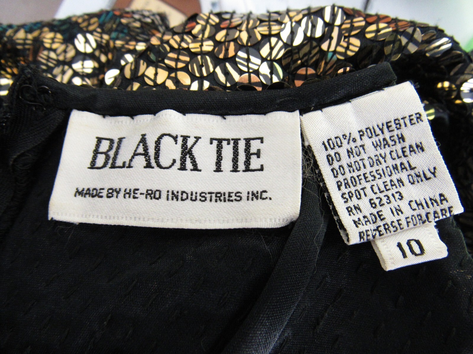 Vintage 80s 90s BLACK TIE Black Gold Sequin Beaded Slip Dress Mini Party Prom M