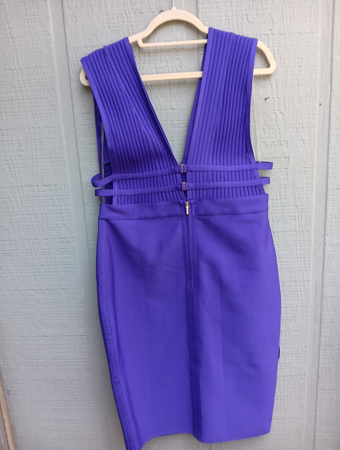 Y2k Bebe XL Body Con Purple Sexy Stretch Plunge Neckline Midi Dress