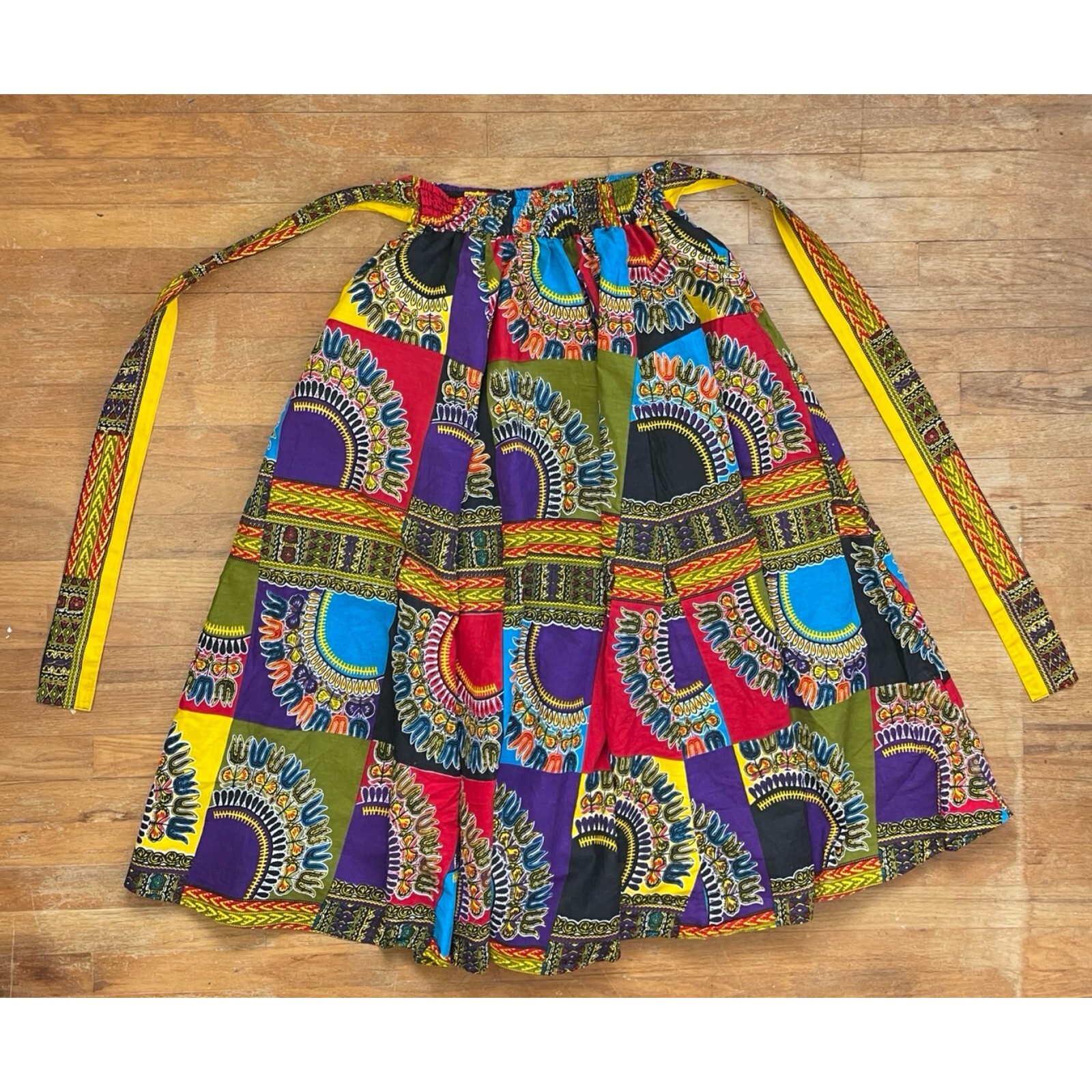 Vintage Cotton Maxi Skirt Size S/M/L 27-31″ Waist 1990s Mixed Print Wide Cut