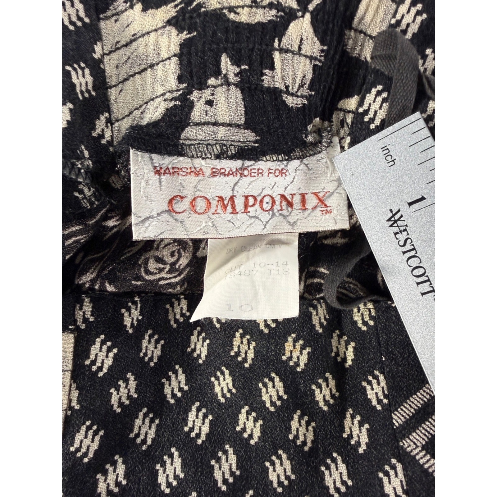 Marsha Brander for Componix Vintage Floral Maxi Skirt Black Cream Wool Blend 10