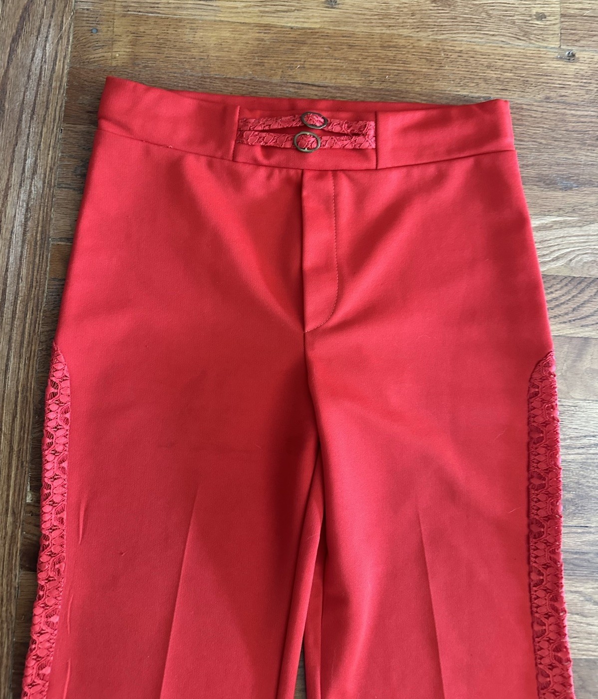 Vintage 70s Red Mod Disco Pants See-Through Lace Panels Woman’s M
