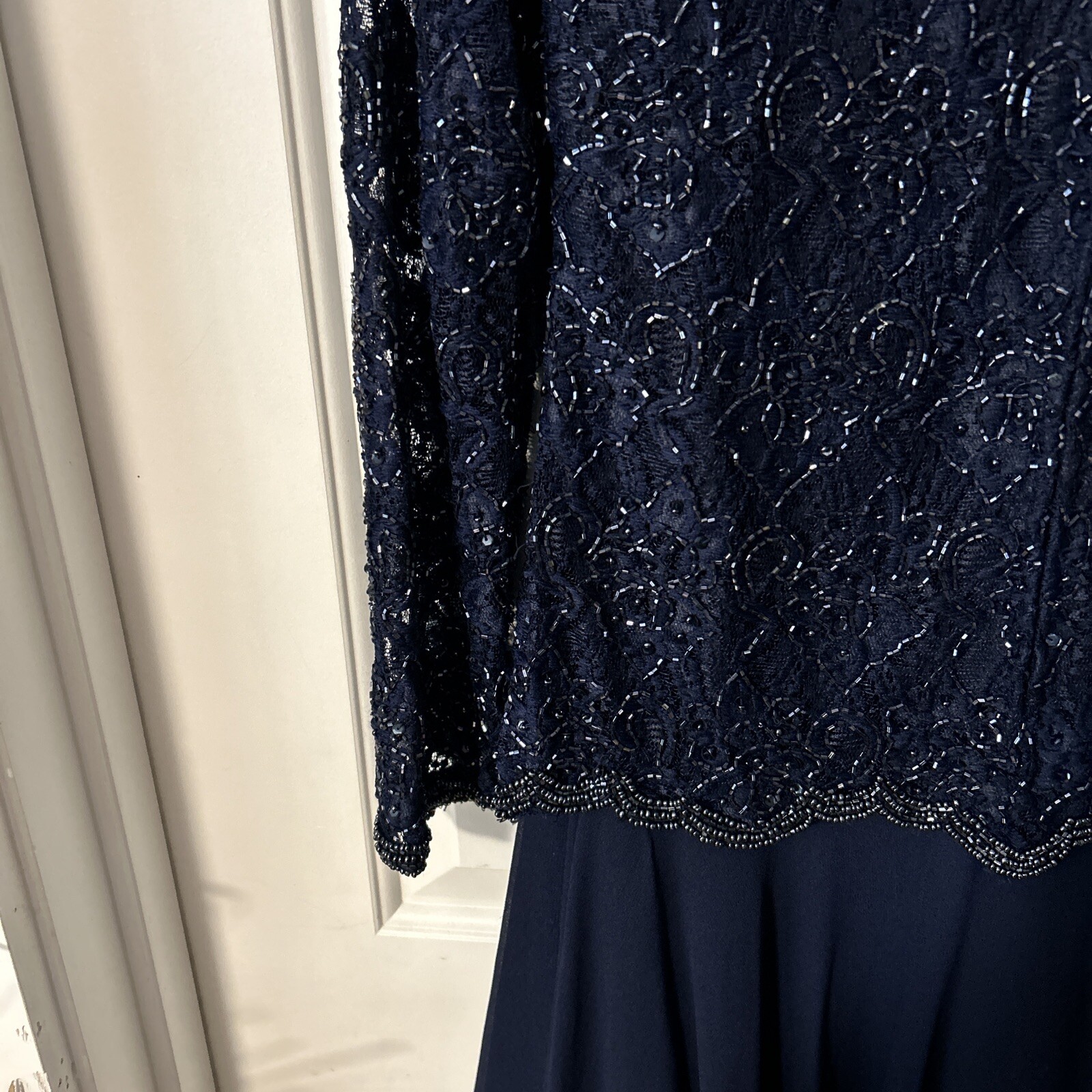 Vintage Brilliante By J.A. Navy Sequined Beaded Dress Medium