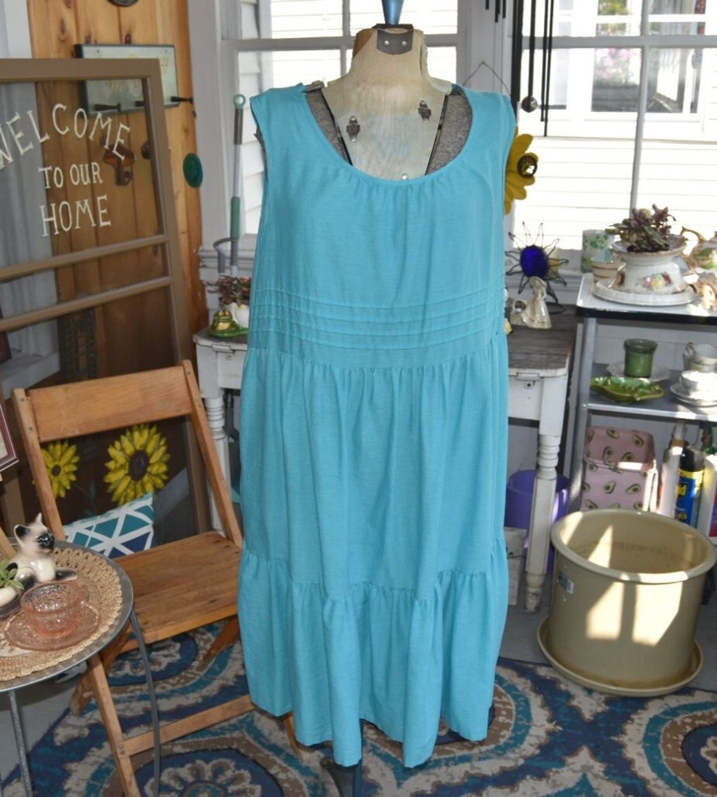 Vintage 90s Anne Leslie Plus Tiered Prairie Dress Made in USA Blue Size 1X
