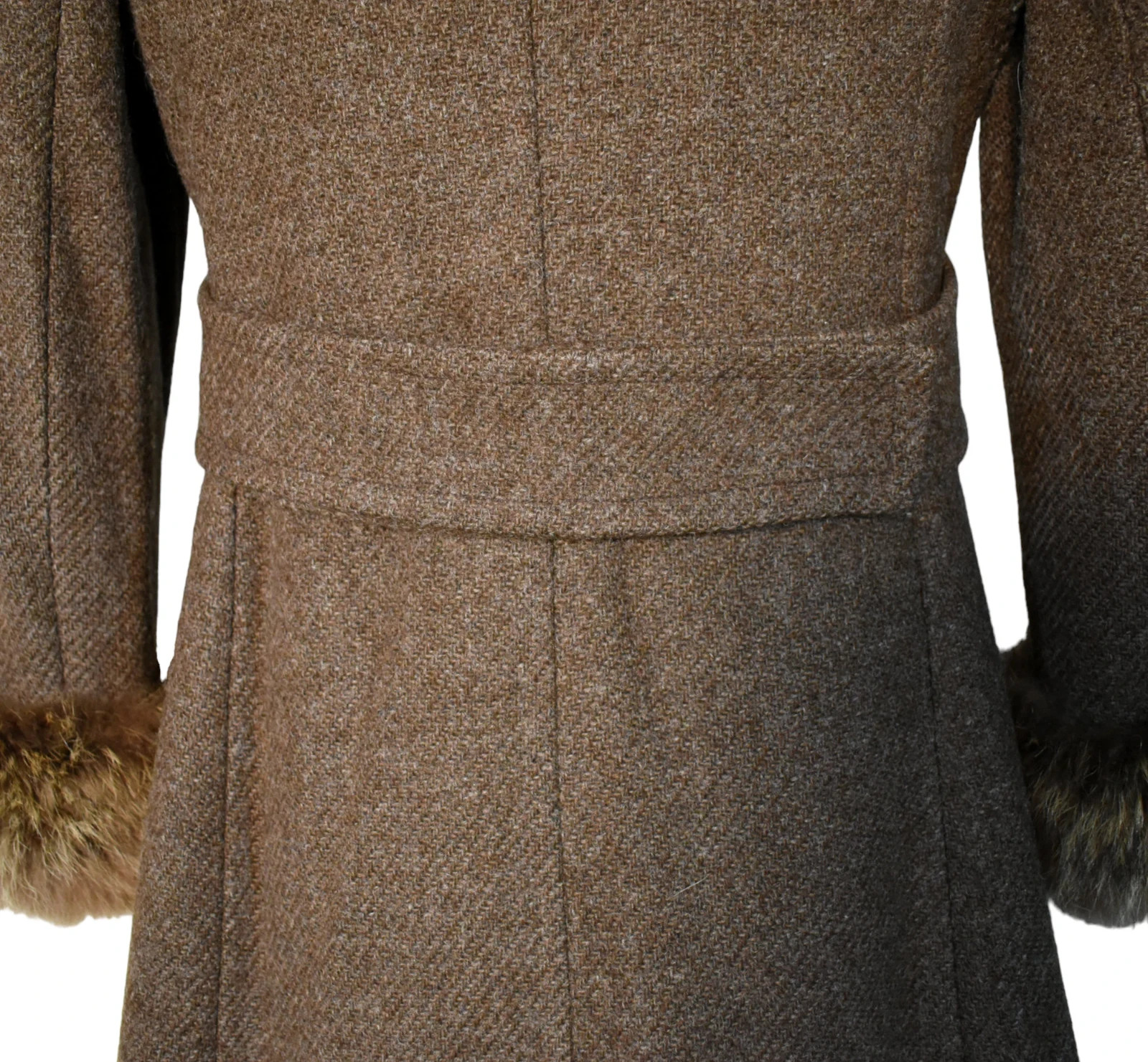 Vintage 70s Ronnie Sophisticates Cocoa Brown Wool Tweed Fur Hood Penny Lane Coat