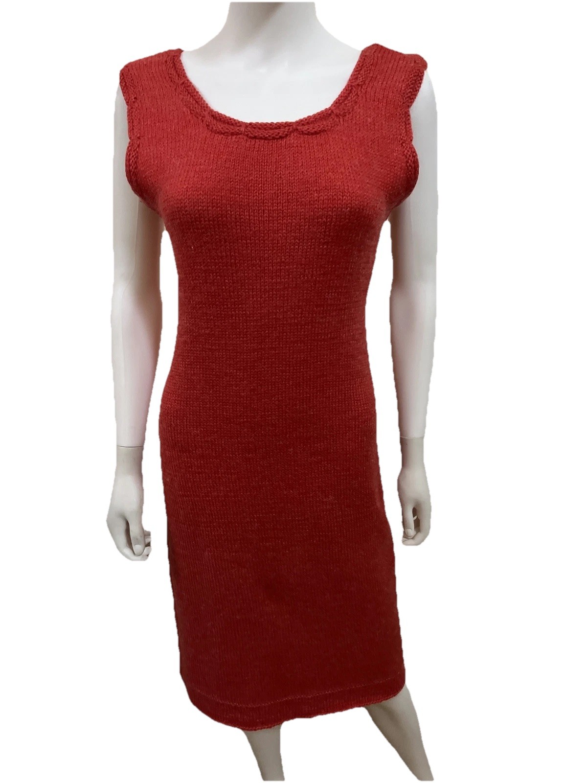 Vintage 1970s Dress Women’s Red Knit Sleeveless Sweater Retro Hippie Boho Geek