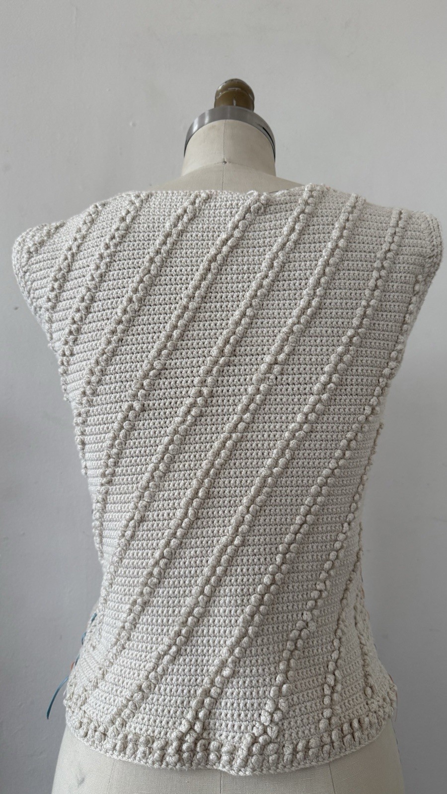 Antique/Vintage Art Deco Popcorn Rayon Hand Crocheted Knit Ribbon Trim Top XS