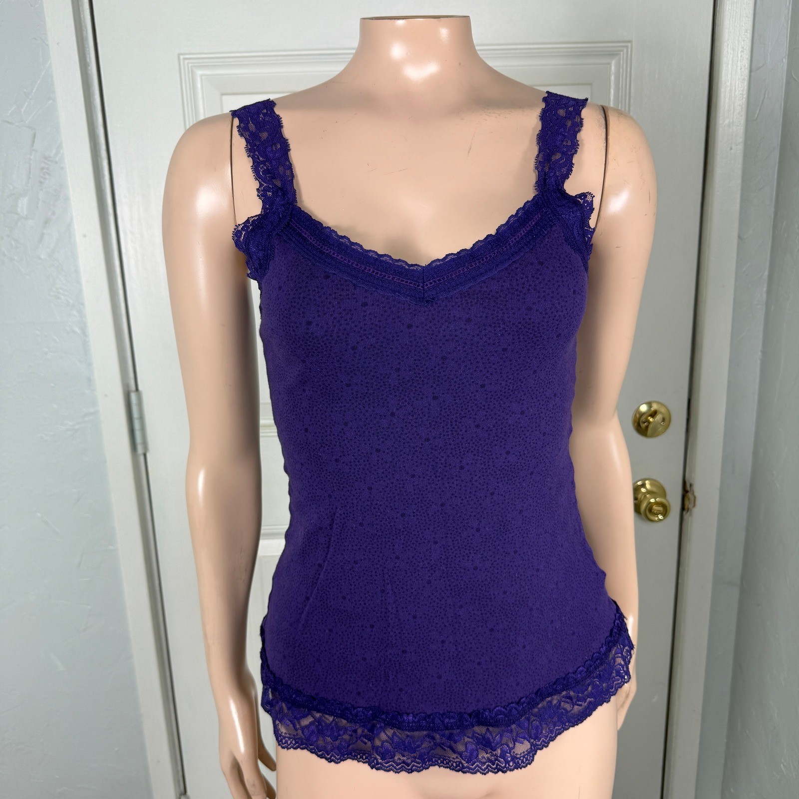 Vintage y2K Eyeshadow Shirt Large Lace Tank top Cami Polka Dot Cotton Goth BB29