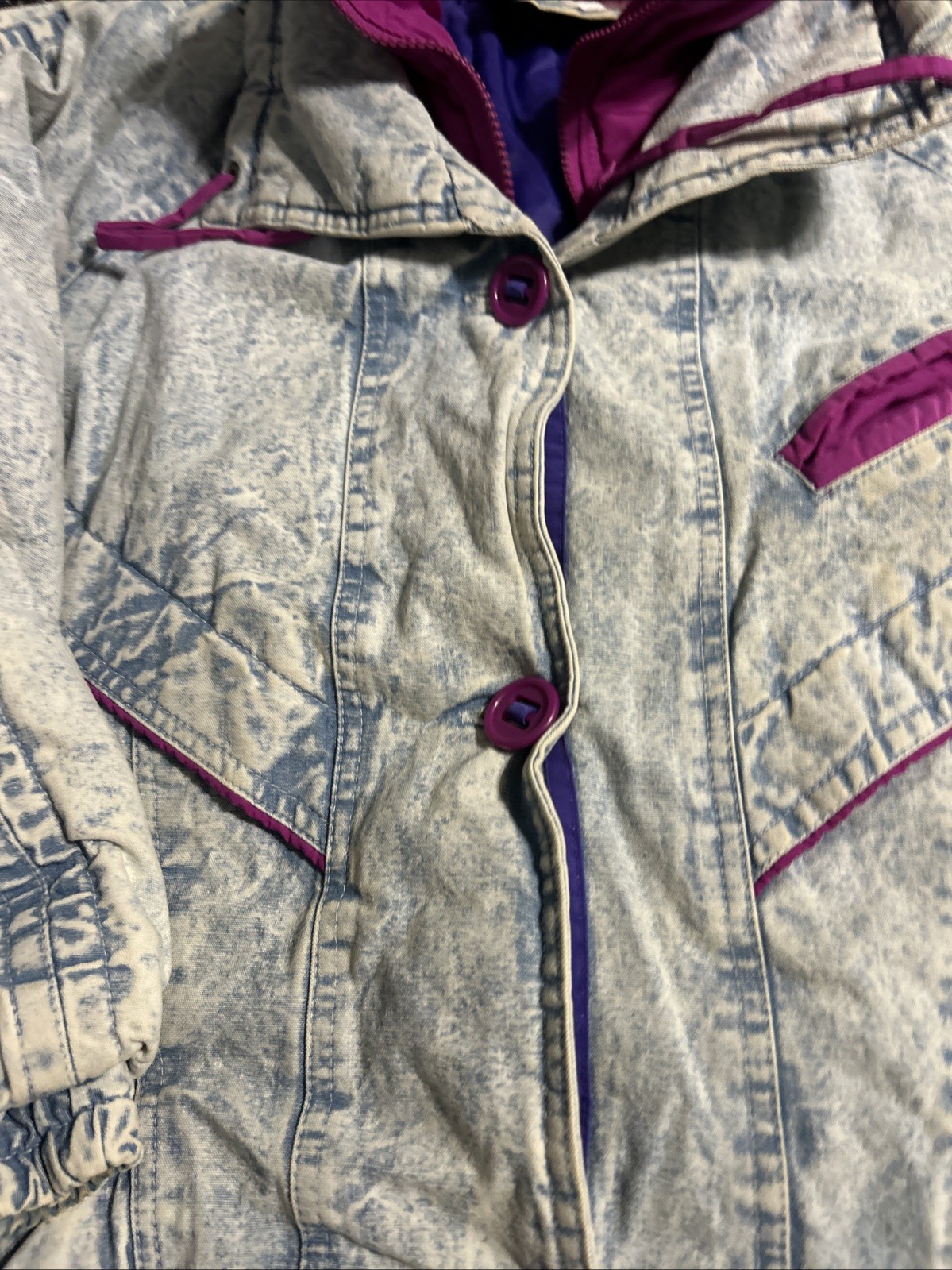 Vintage Gitano Outerwear Womens M Acid Wash Denim Jacket Floral Design 80s Retro