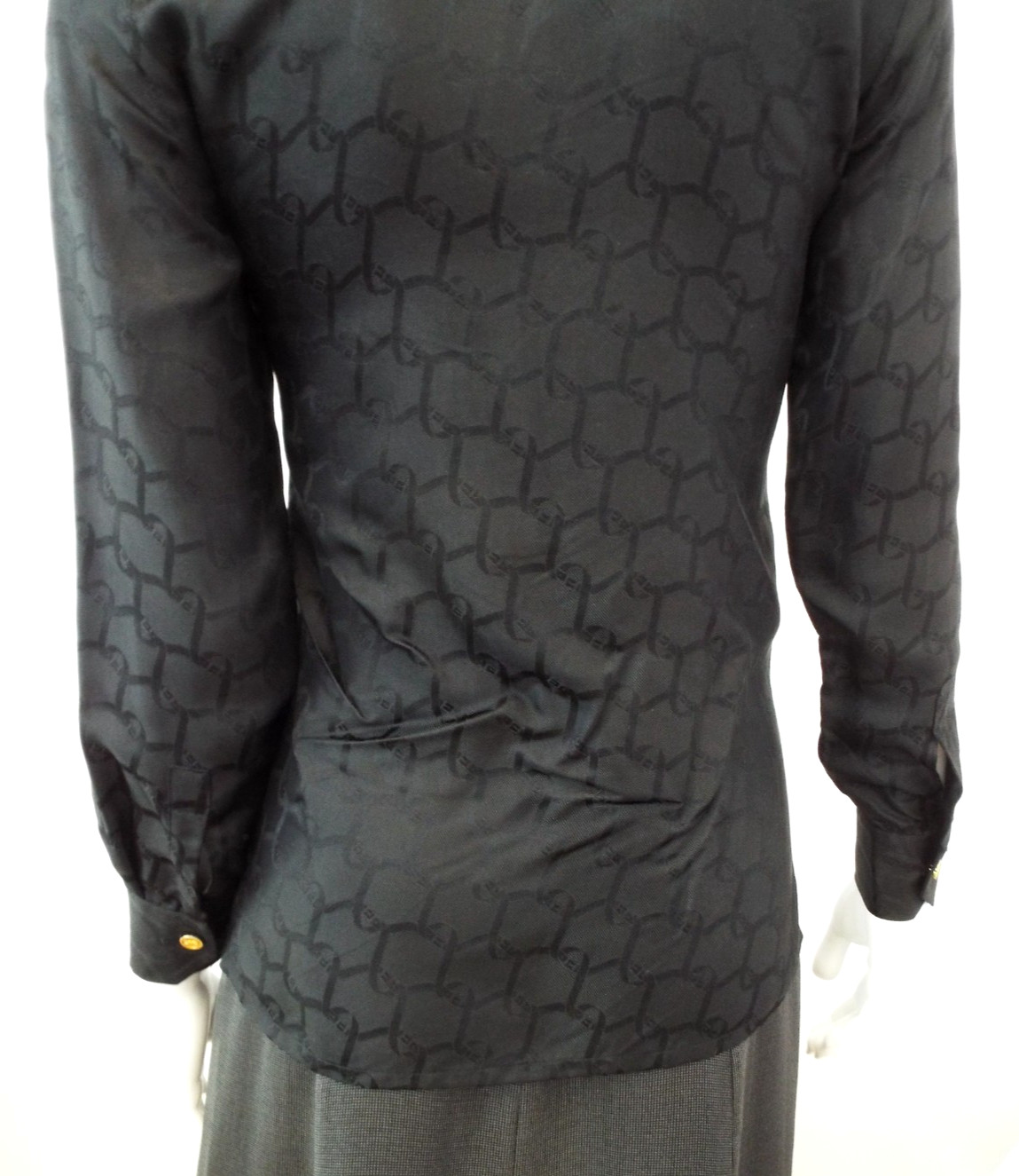 Vintage Roberta di Camerino Black Silk Blouse Shirt XS 6 Belt Logo Gold Buttons