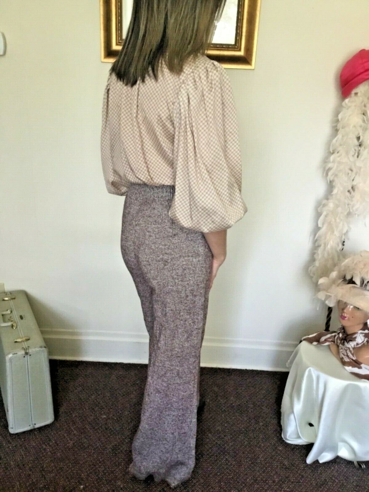 70’s Vintage Brown White Tweed Hi Waisted Ultra Bell Bottom Pants