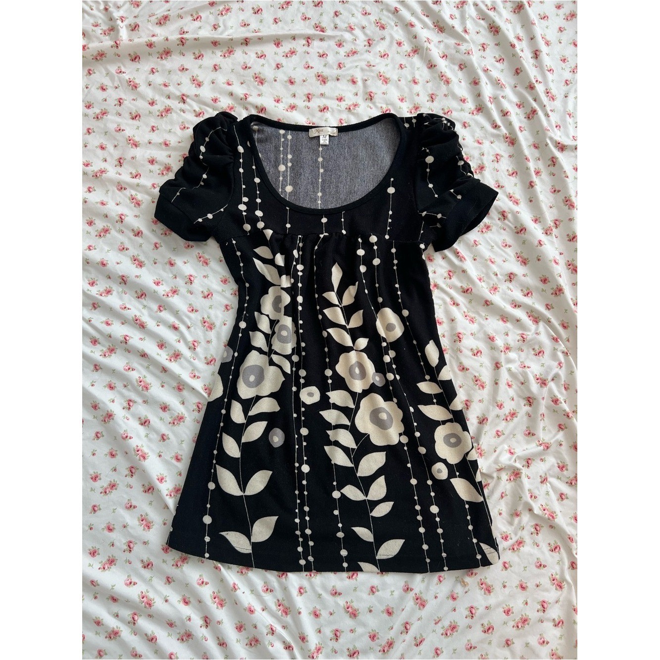 vintage y2k black floral babydoll dress/top