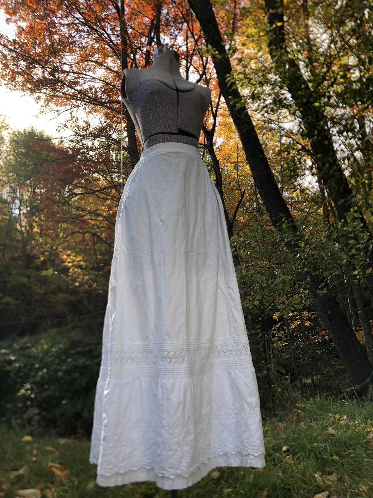 Vintage 1800’s Victorian Exquisite Cotton Lingerie Lace PETTICOAT w Boudoir Cap