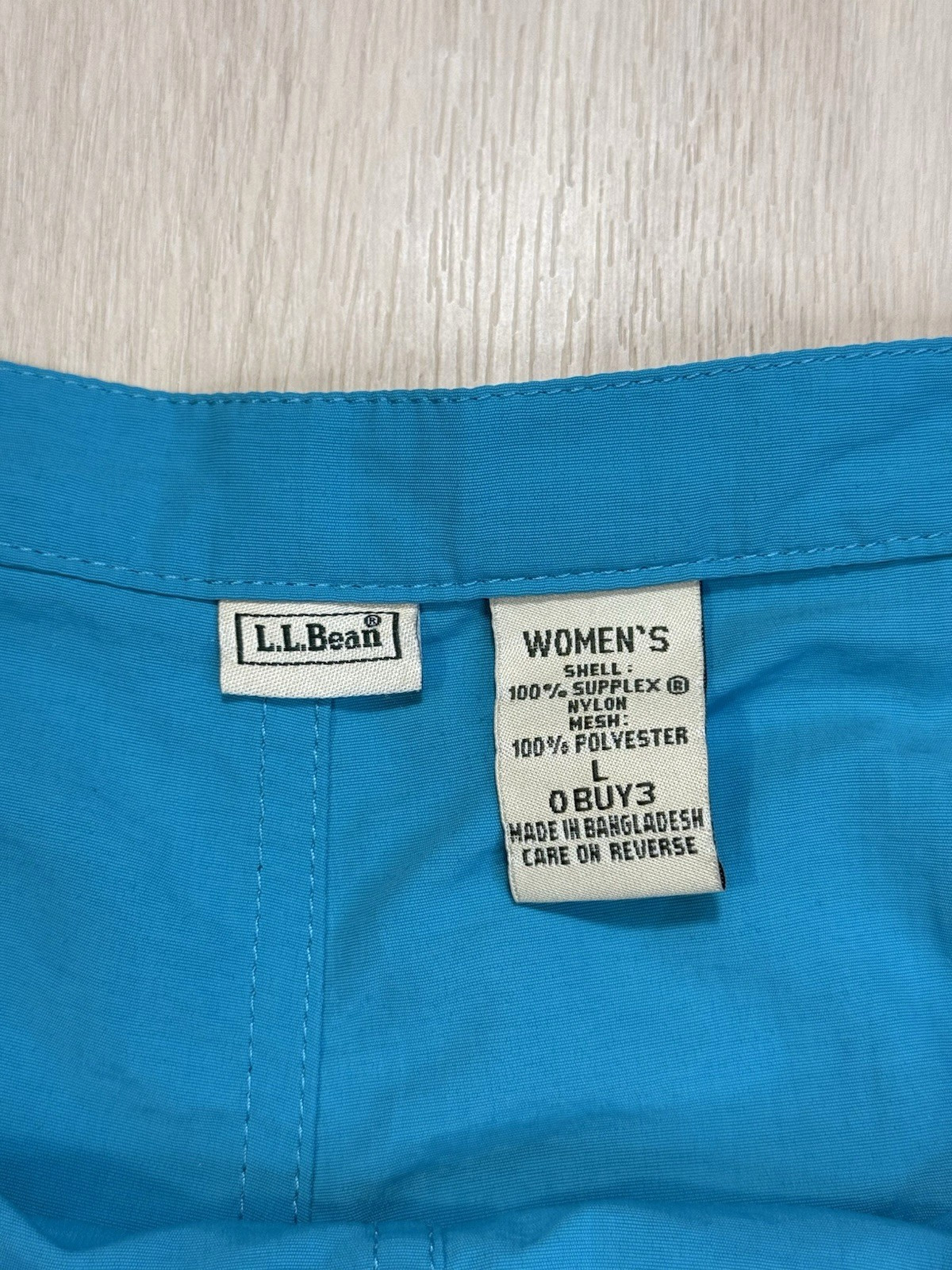 VTG L.L.Bean Women’s Supplex Nylon Water Shorts Blue L Drawstring Hiking Swim