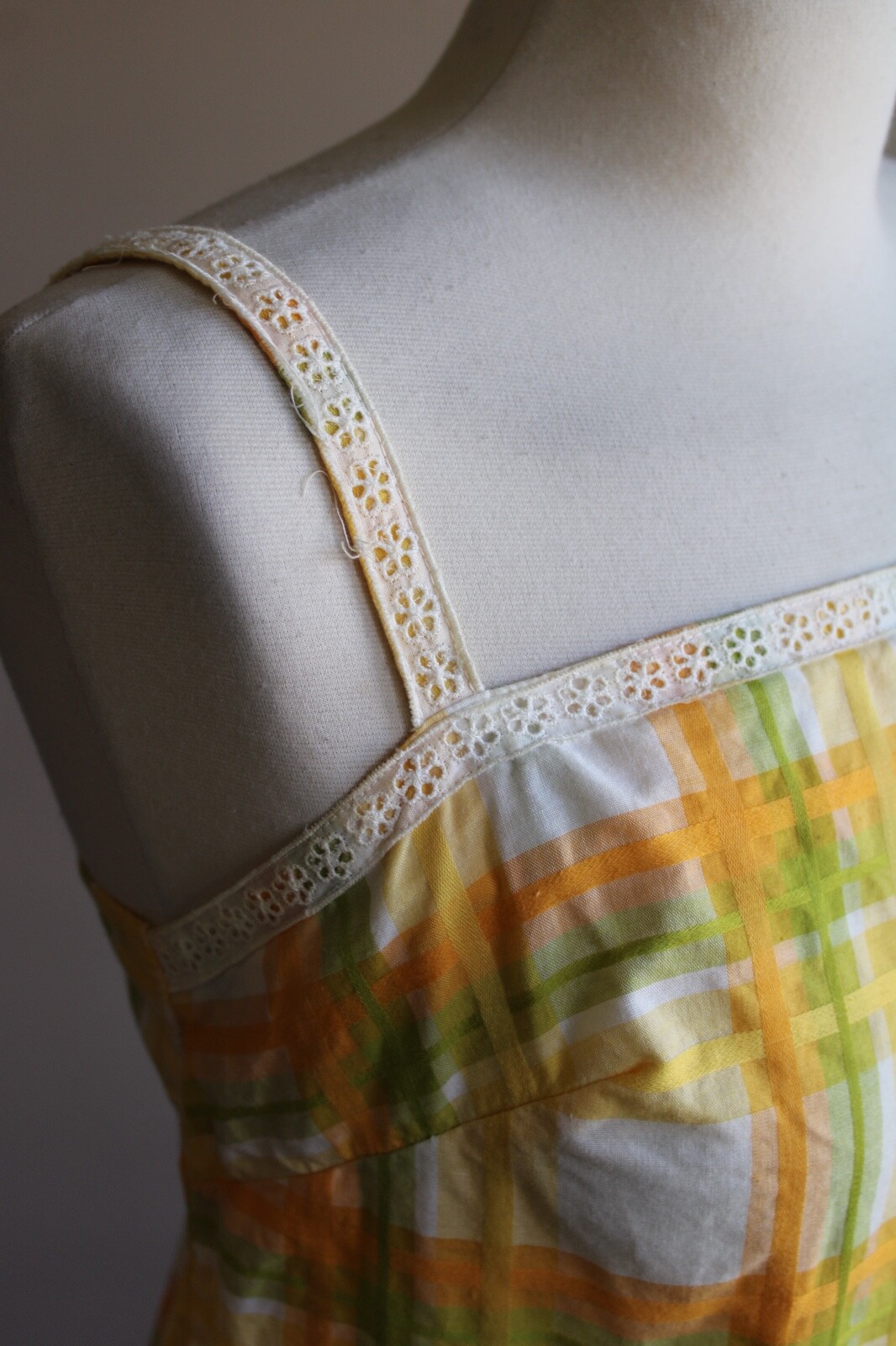 Vtg 50s Sea Lure California L Yellow Green Plaid Check Tank Top Cover Up