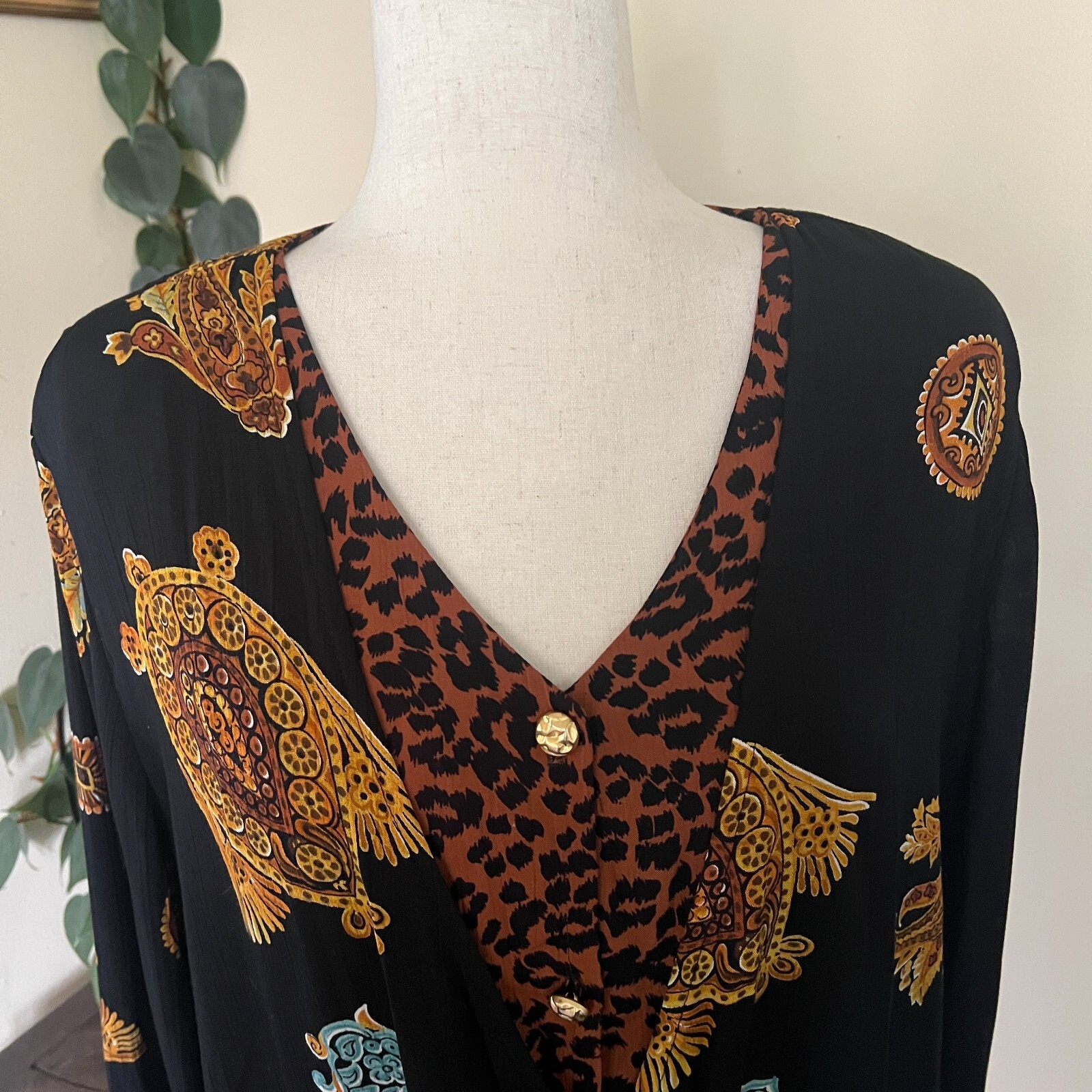 Vintage Ms Interpret New York Top and Skirt Set sz L Black Animal Print