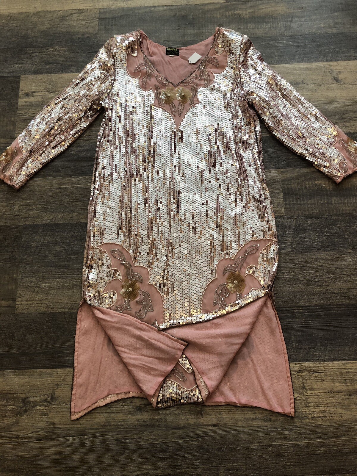 1970’s -80’s Vintage Pale Blush Pink Sequin Sheath Dress Medium