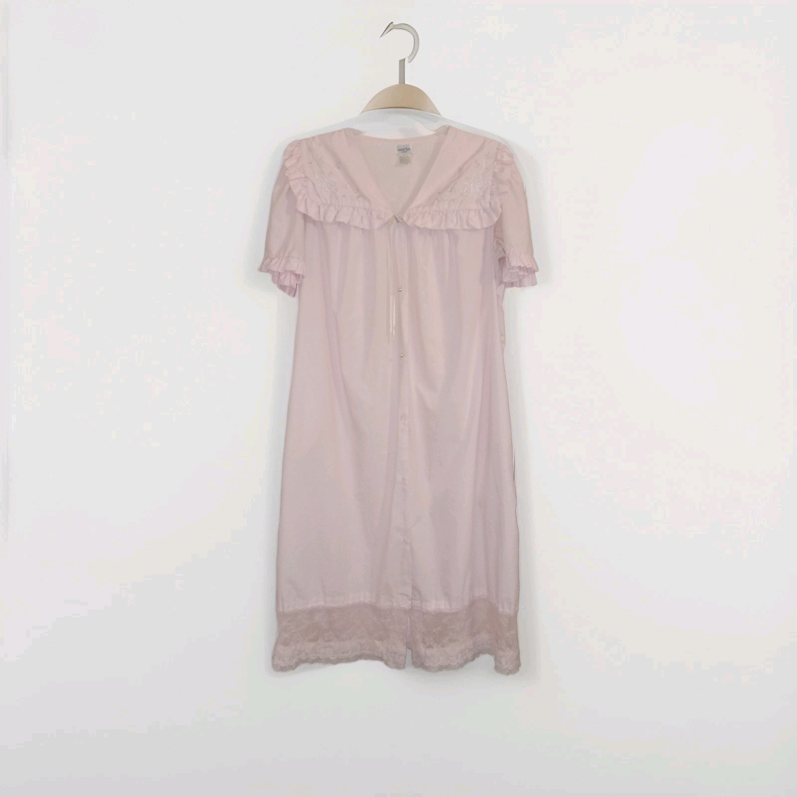 Vintage Cottage Core Country Pink Long Nightgown Embroidered Flowers Bows Sz XXL