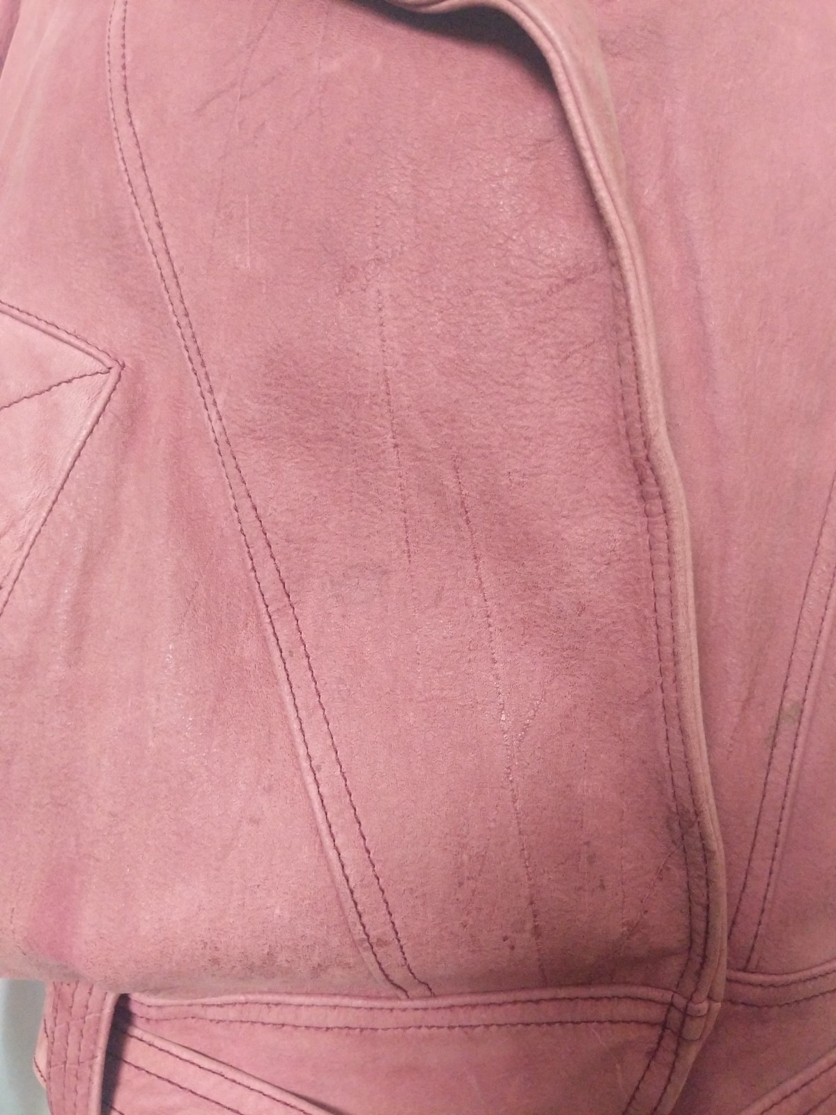 Vintage Maggie Lawrence Rose Pink Mauve Belted Leather Jacket Size Small EUC