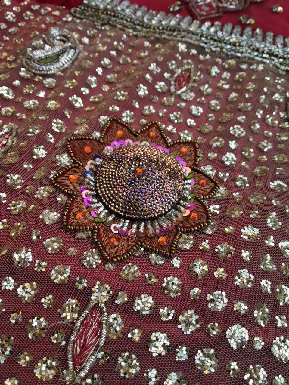 Vintage Indian Hand Bead Rhinestone RED COLOR LEHANGA PATCH ART CRAFT 1FREE ON 5