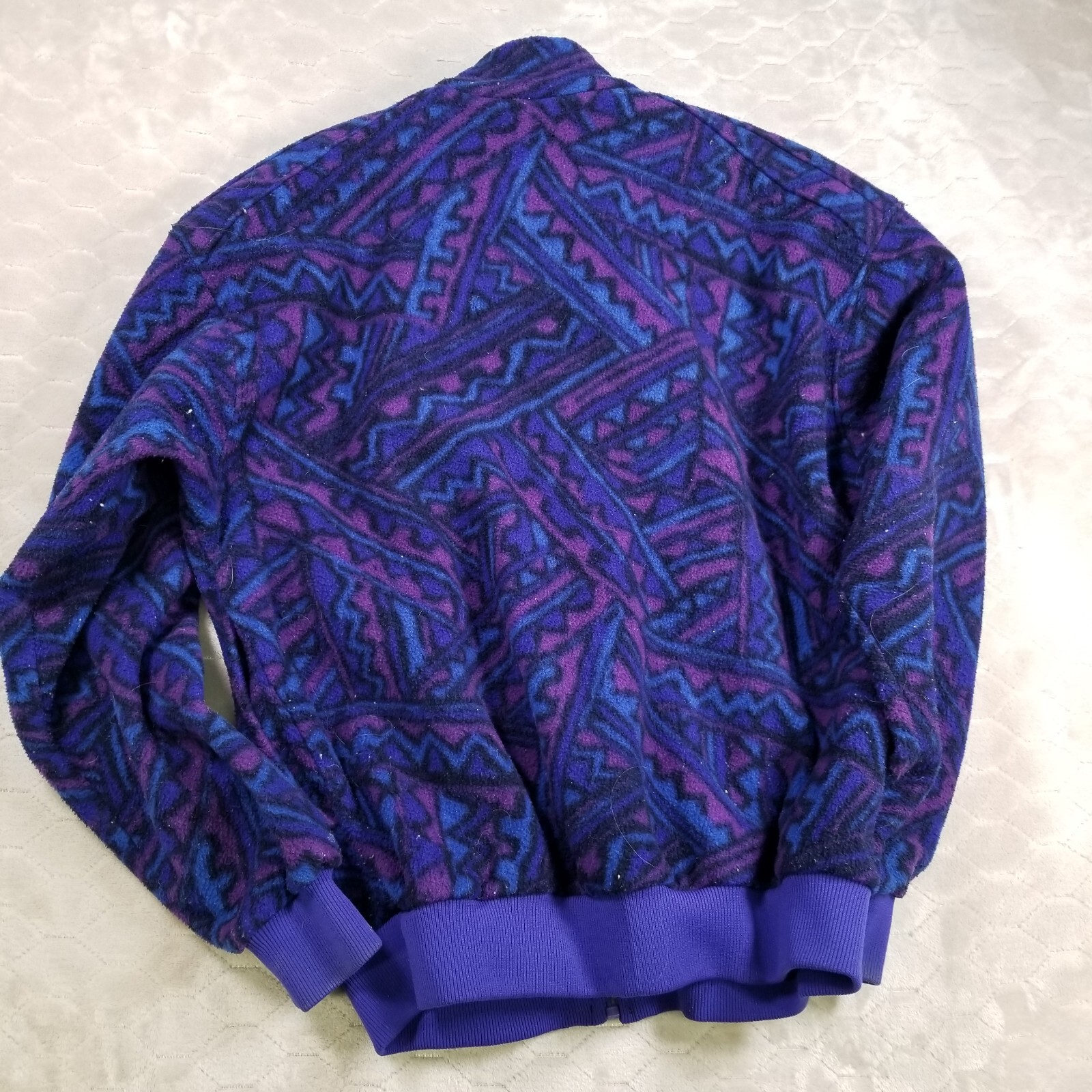 VTG Cindy Roberts Seattle Geometric Aztec Purple Blue Fleece Jacket Sz S 90s