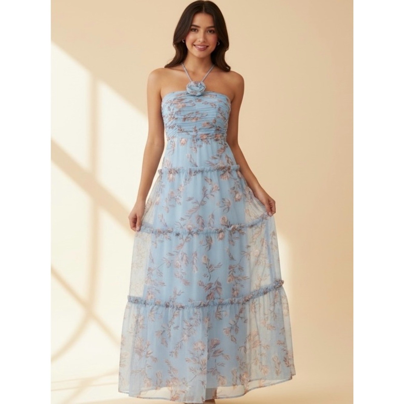 NWT Blue Floral Maxi Dress Cottagecore Wedding Guest Flowy Romantic Size 0