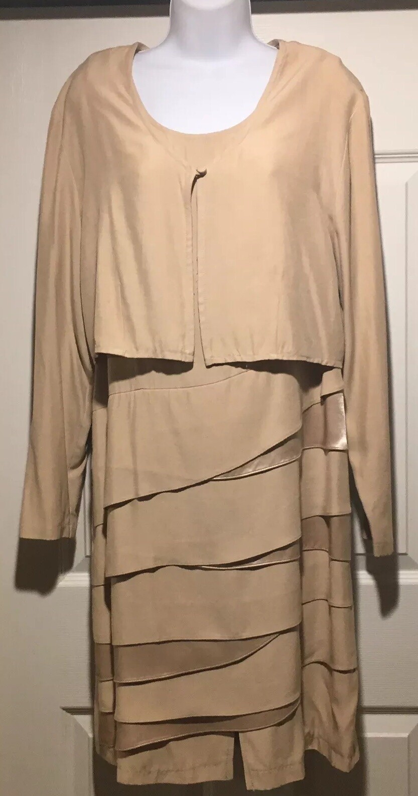 VTG Wild Rose Dress Set Knee L 12 Tan Layered Skirt&Long Sleeve Jacket Regency