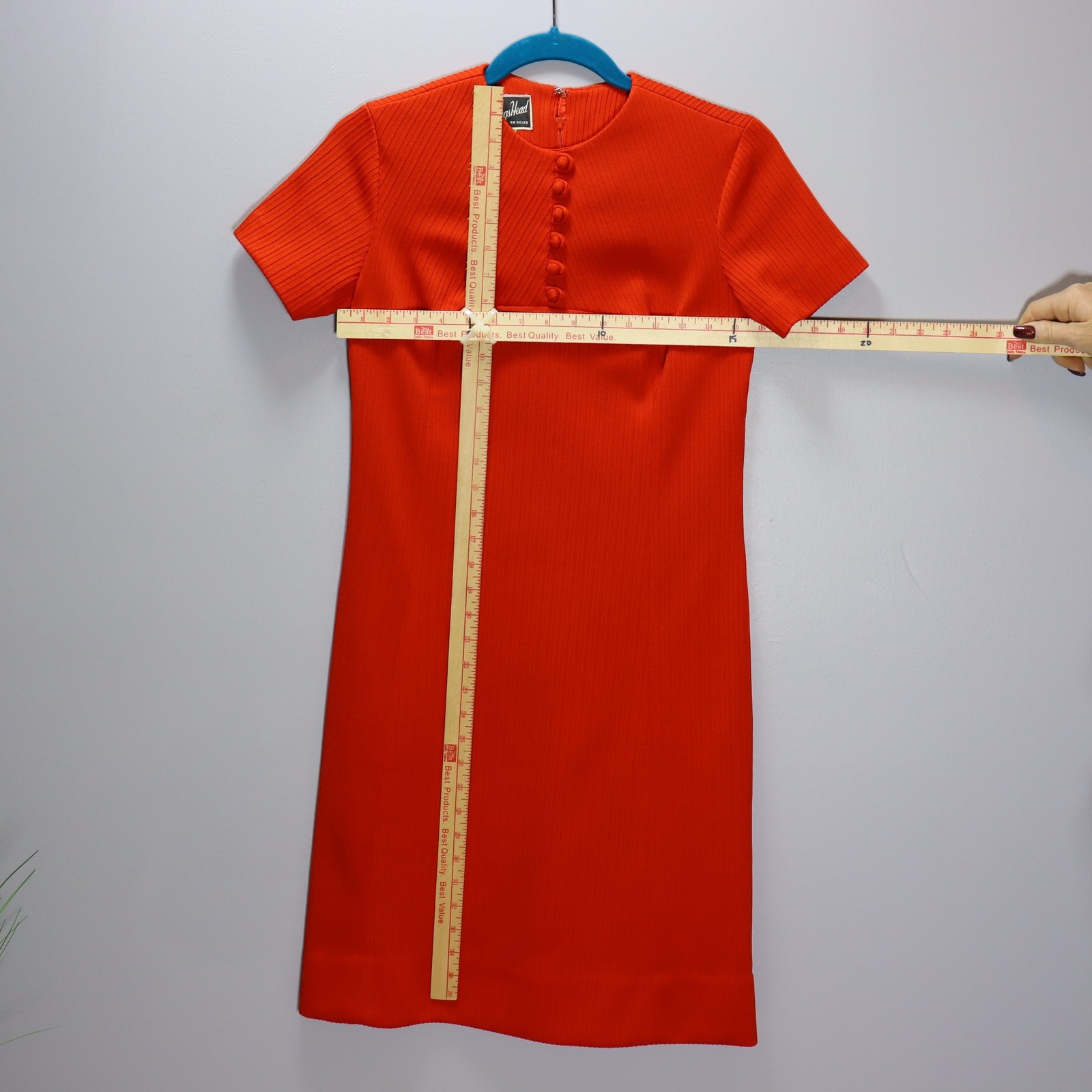 Vintage Maggs Head Tomato Red Ribbed Shift Dress Retro Minimalist Size 10
