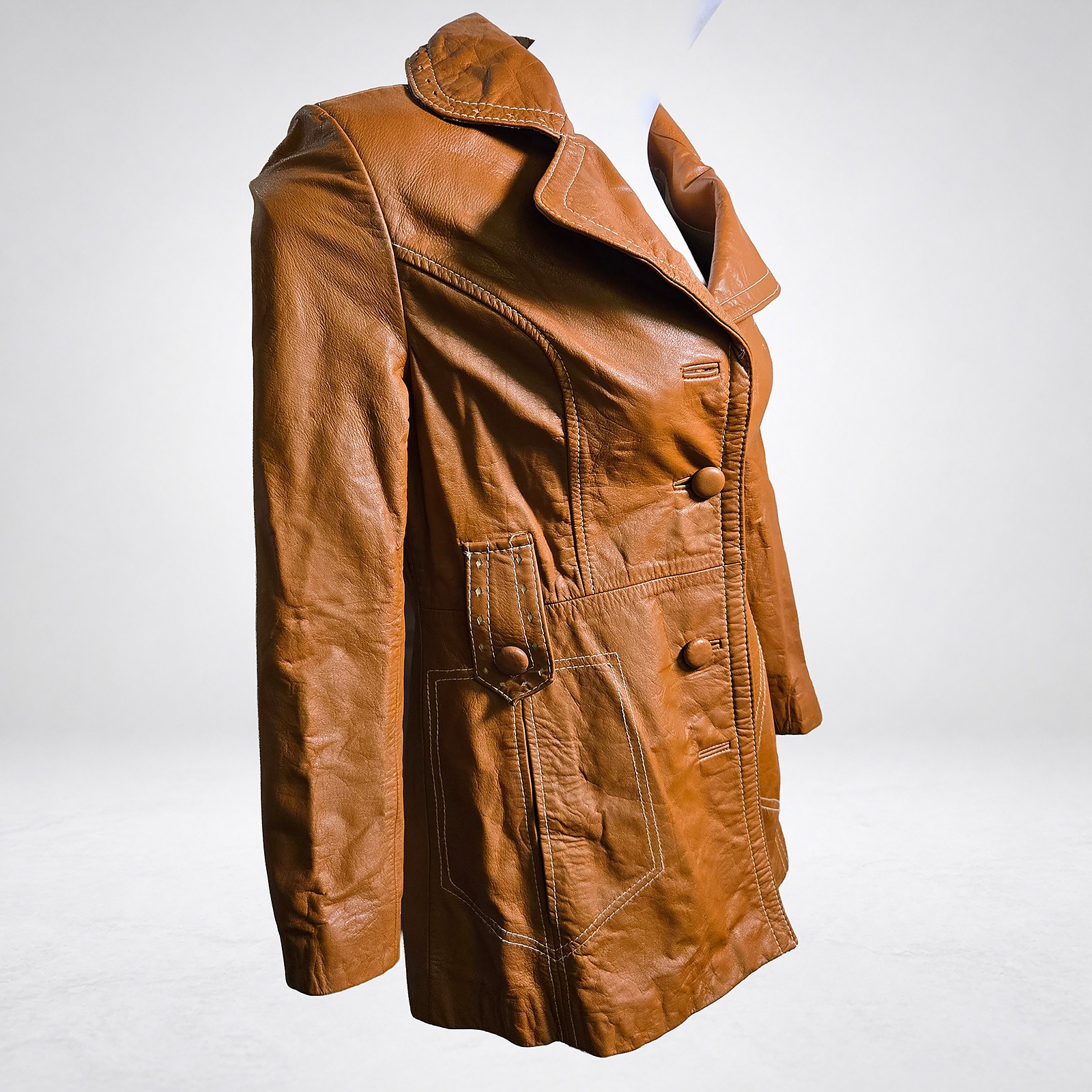 The Tannery Montgomery Ward Leather Jacket Womens 9 10 Tan Caramel Vintage
