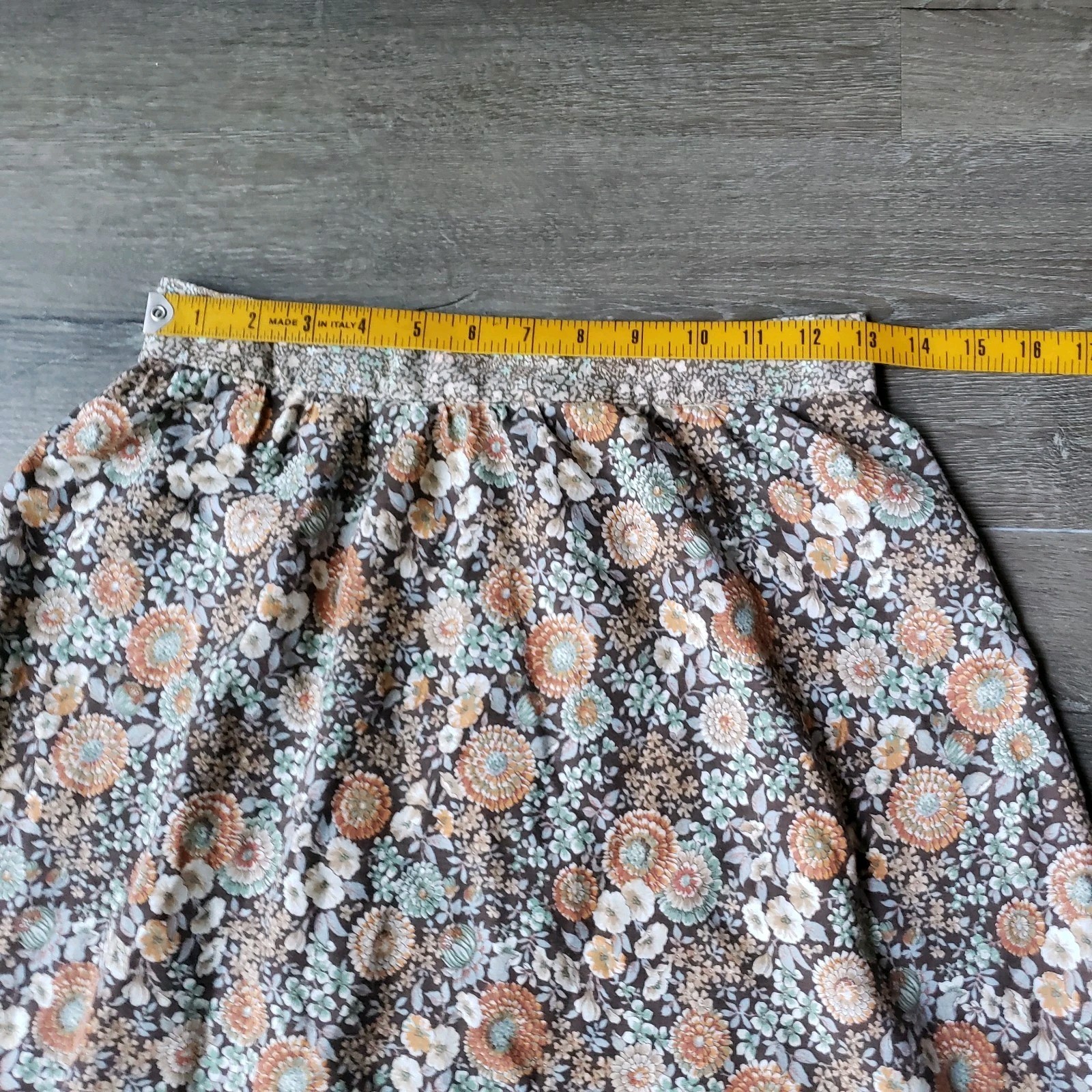 VTG 70s Brown Floral Hippie Skirt Sz S/M? Earth Tones Festival Prairie 26″W