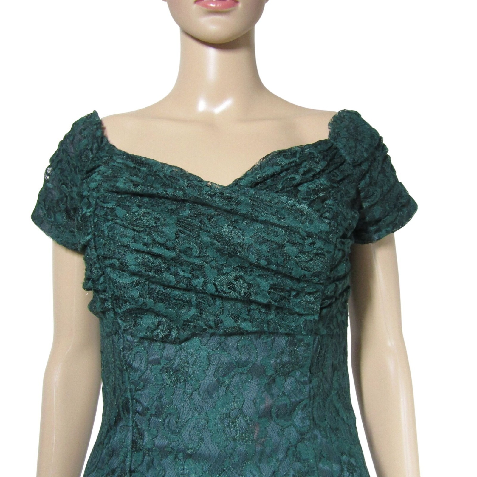 VTG 80s Forest Green S LACE Milkmaid WHIMSIGOTH Romantic Fairy Maxi Prom dress