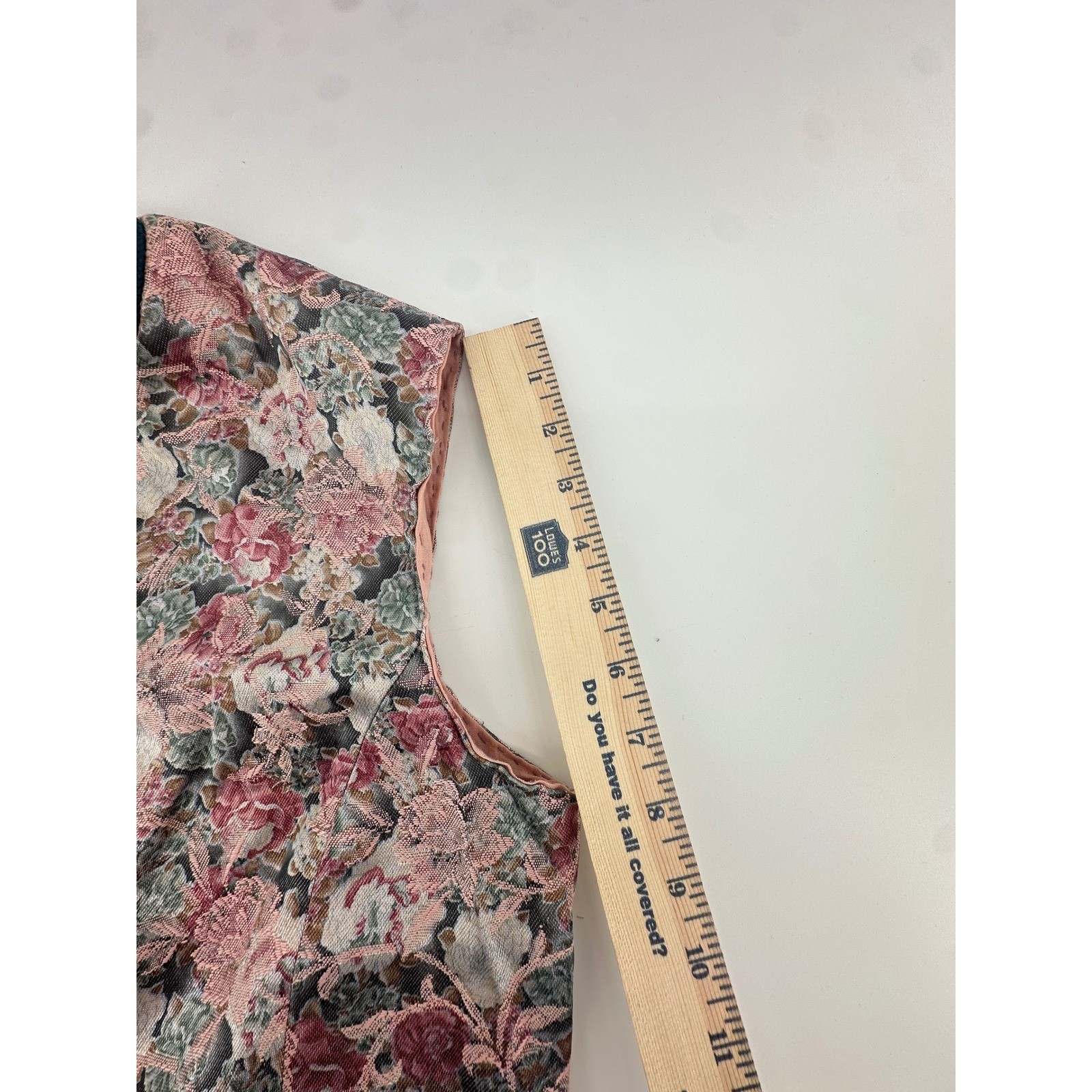 Vintage Handmade Floral Tapestry Vest Pink Rose Brocade Open Front Cottagecore
