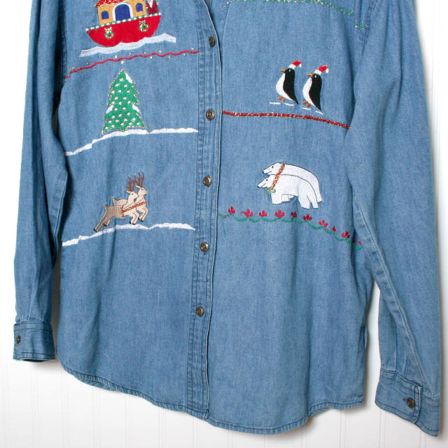 That’s The Way to Go Vintage Womens Emroidered Noahs Ark Christmas Blouse Medium