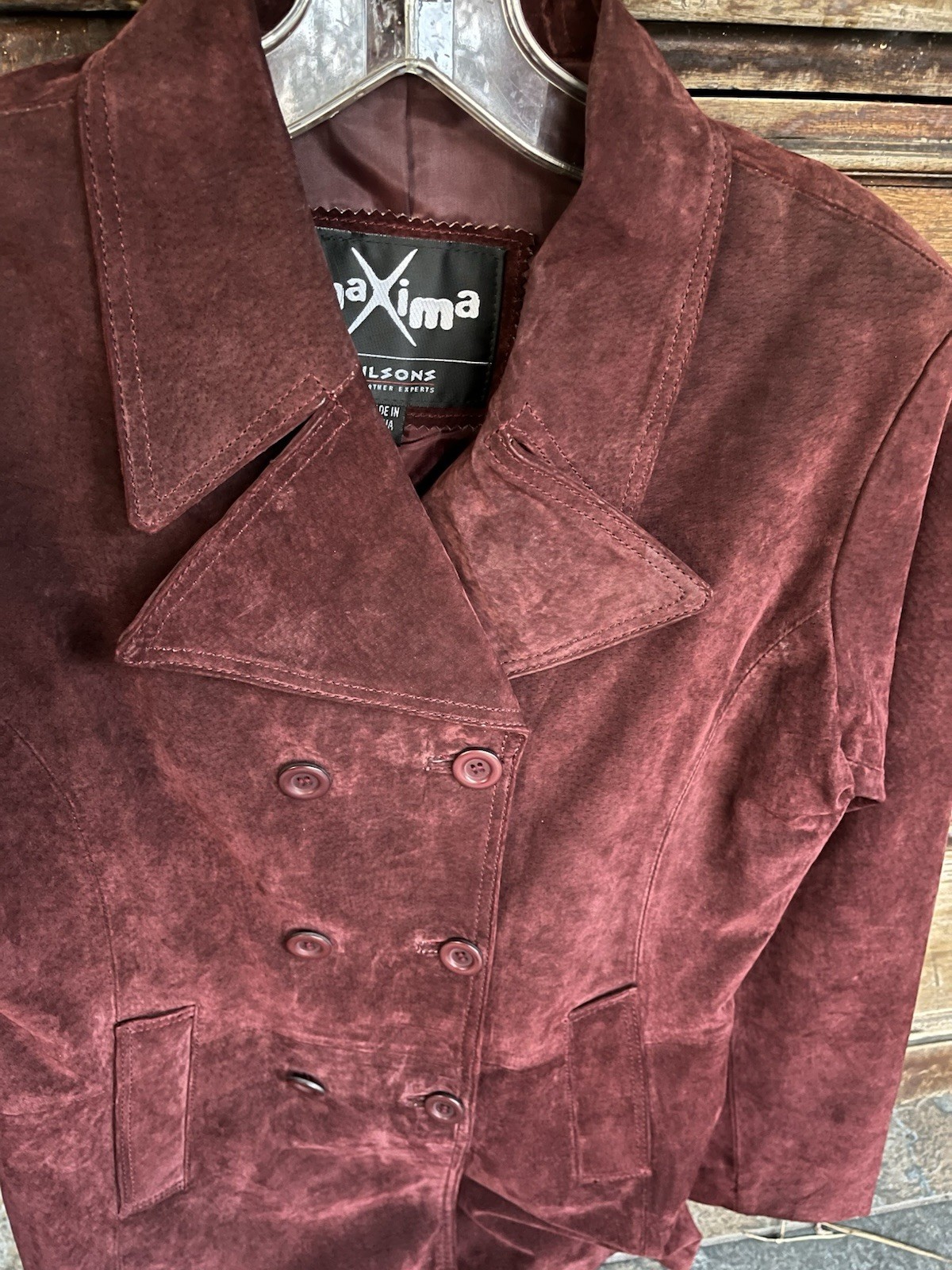 vintage women’s Genuine Pigskin Suede 3/4 Length Dbl. Breasted Jacket M