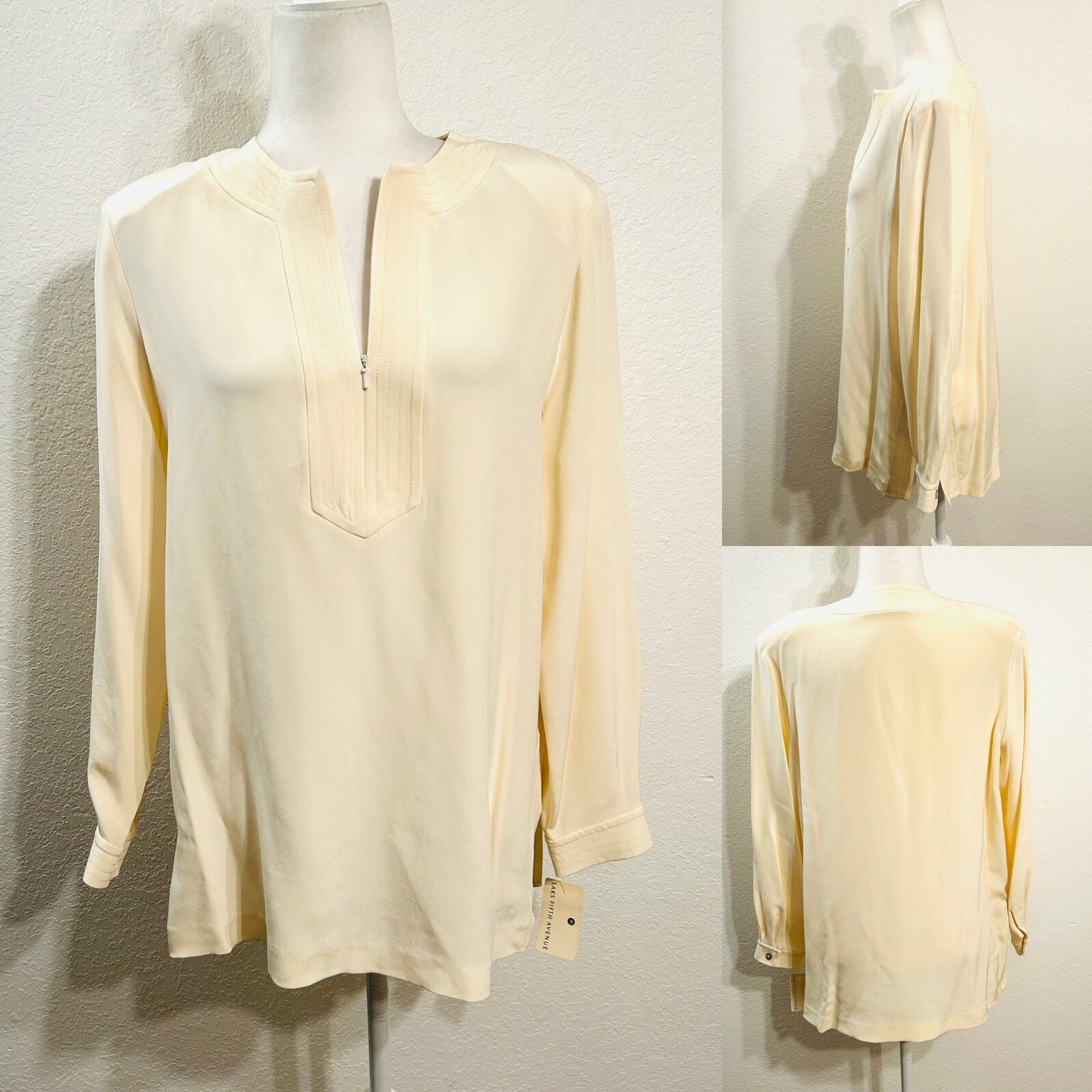 Vtg 90’s NWT Saks Fifth Avenue Ivory 100% Silk Tunic Top Wm Md Real Clothes Line