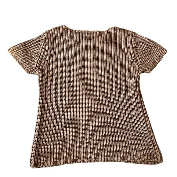 90s Cottagecore Talbots Women’s Top Short Sleeve V-Neck Casual Everyday Taupe M