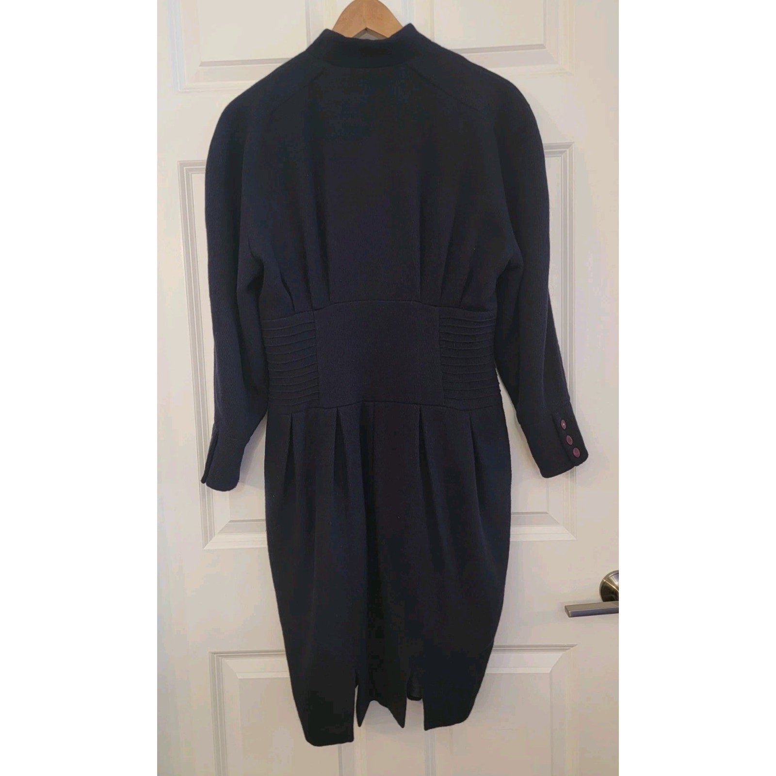 Savanna Vintage 80s Wool Dress S Navy Blue 1940s Style Pencil Wiggle Midi Korean