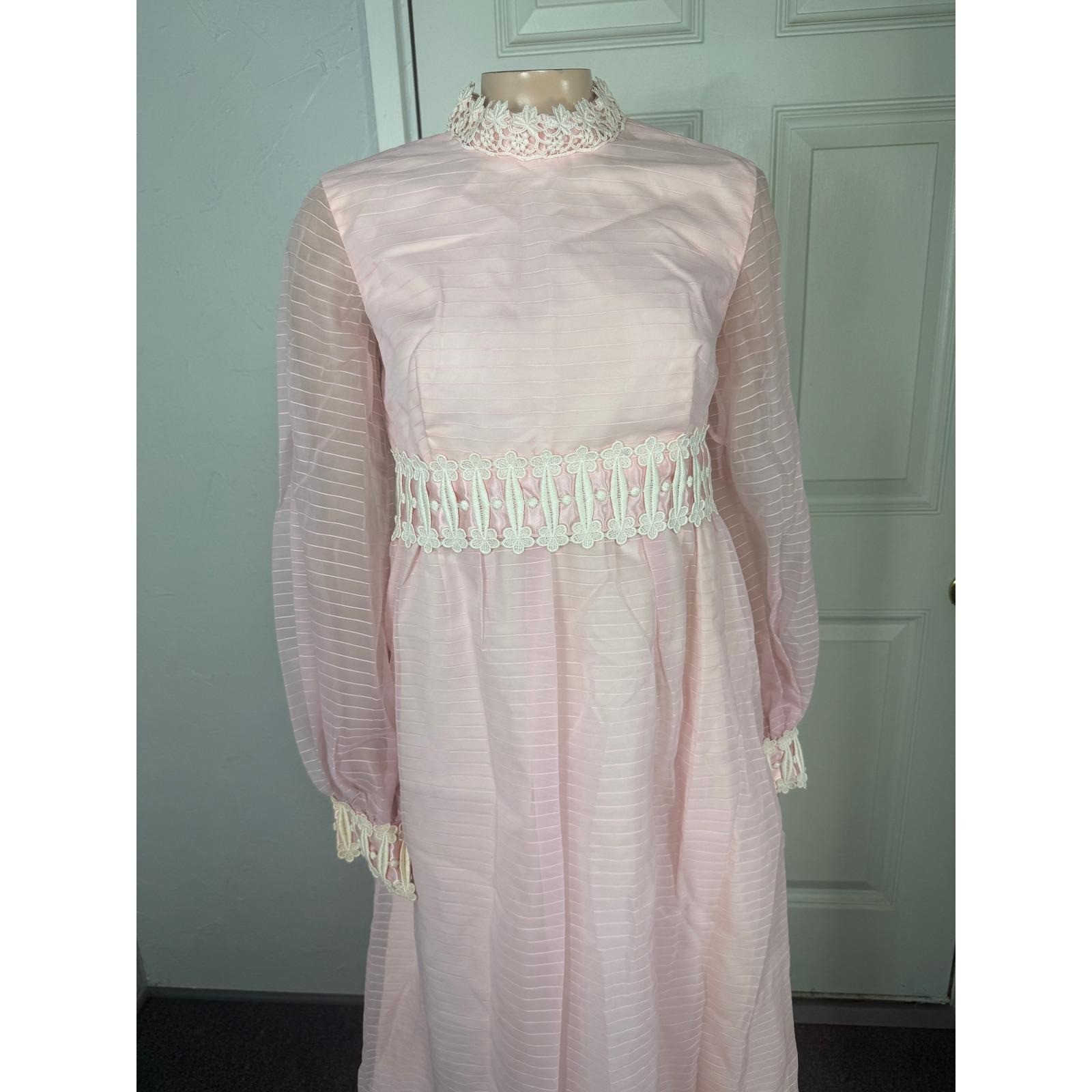 Vintage 70s Emma Domb Women’s Dress Bridesmaid Wedding Formal Maxi Lace H3-1