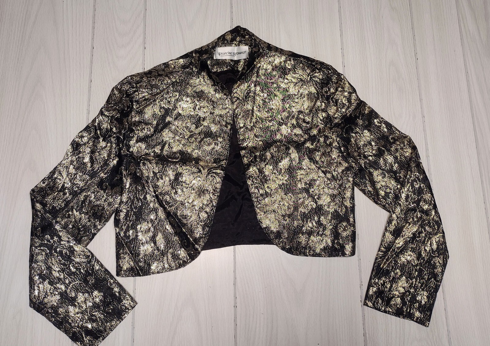 Vintage 80s Francine Browner Gold Black Blazer Jacket Cropped Size small