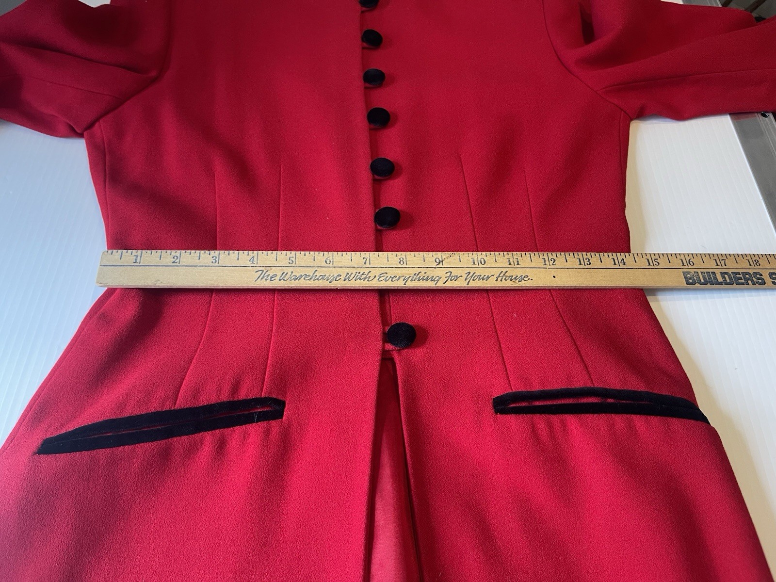 VTG Casual Corner Cotton Red With Velvet Trim Buttons Pant Suit Set Size 4