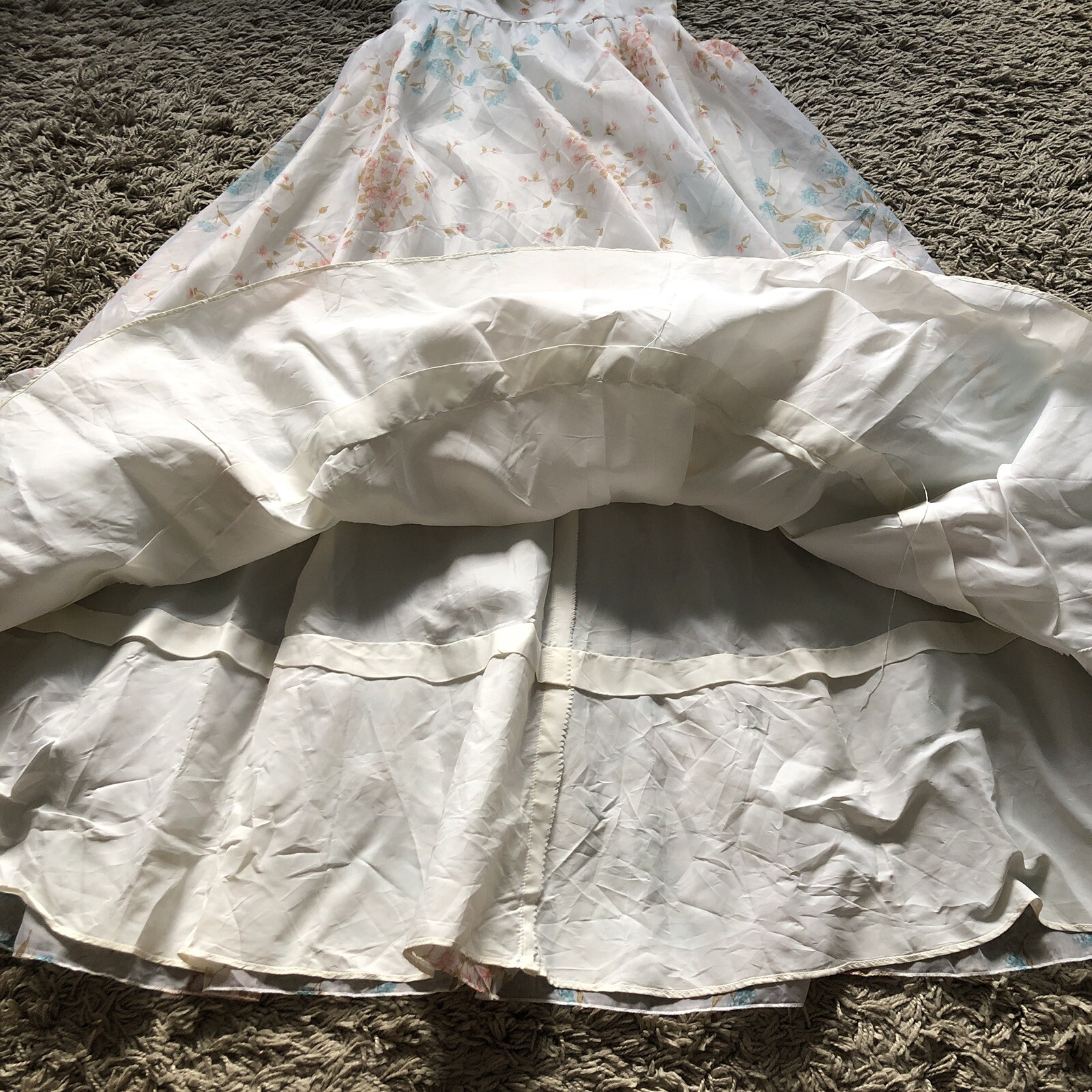 ILGWU Maxi Dress Ruffles Brunch Prom Gown Floral Easter Bridal Prairie Vintage