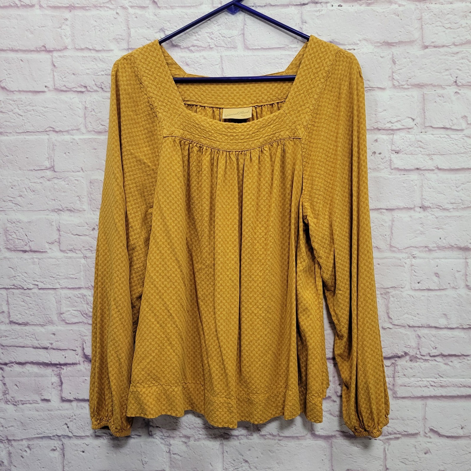 Universal Thread Textured Yellow Square Neck Blouse L Boho Cottagecore Prairie