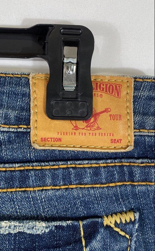 True Religion Women’s Blue Flare Jeans Distressed Made in USA Vintage Y2K Sz 29