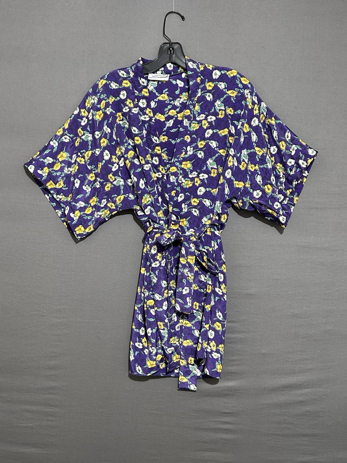 Lily Of France Vintage Kimono Robe Sz Small Purple W/ Floral Print