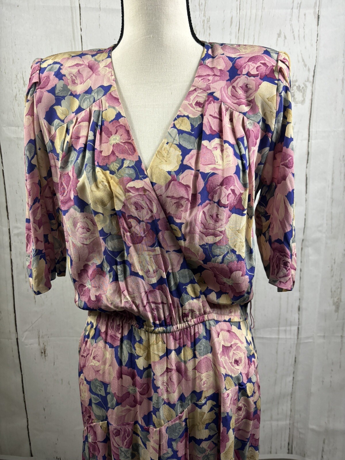 Vintage Lynda Pizzuto for Phoebe Dress Floral Print Padded Shoulders Sz 10