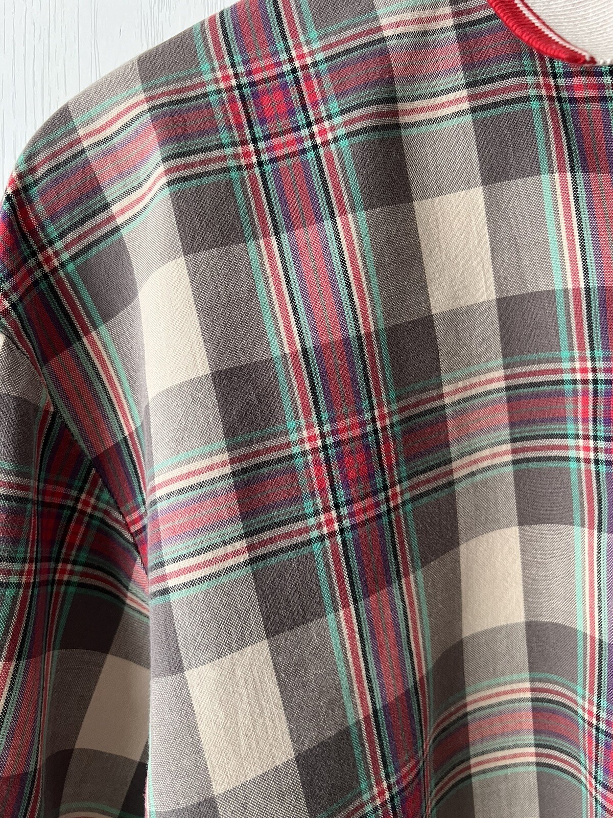 Vintage 1980’s Actif Cropped Top Blouse Shirt Balloon Sleeve Women’s Large Plaid